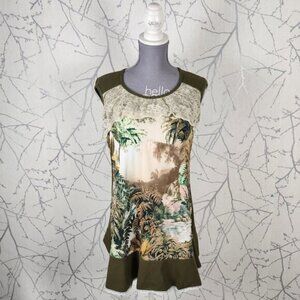 Kollontai Artsy Tropical Safari Mixed Media Stretch Bustier Tunic Mini Dress